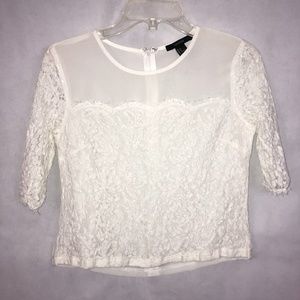 Forever 21 White Sheer Lace Blouse Size S